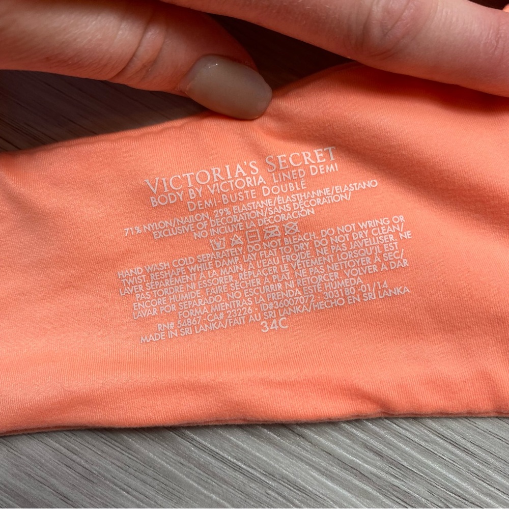 Victoria’s Secret lined Demi orange coral bra with baby pink lace size 34C - Picture 6 of 10